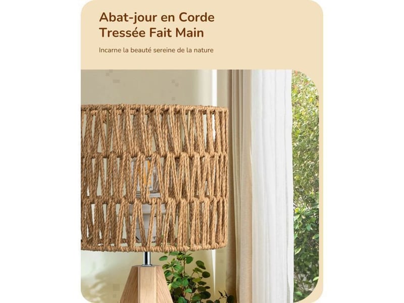  Lampe de chevet led trépied bois 2700k abat-jour corde tressée 4w e27 370618_AAAYP05970_6_DROPFR - Conforama B