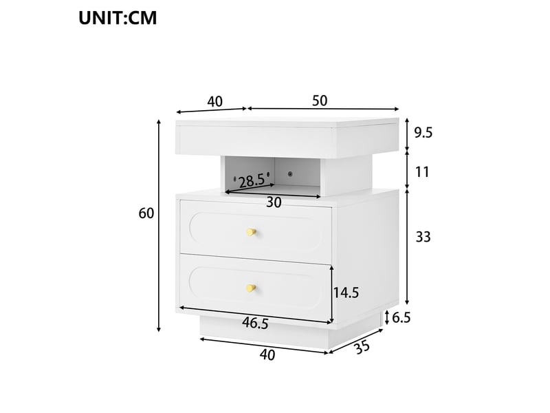  Table de chevet tcqpz led blanche 100 x 40 x 60 cm 2 tiroirs rangement ouvert panneau de particules  - Conforama C