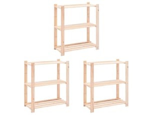 Étagères de rangement à 3 niveaux 3 pcs 80x38x90 cm pin 150 kg