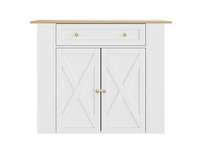  Îlot de cuisine extensible 120x75x97 cm avec prises usb, blanc  - Conforama R
