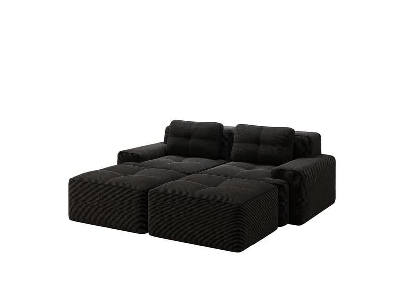  Canapé d'angle, canapé modulable – sans cadre, sans montage, avec pouf, en velours tricoté, forme u, 2 places, noir, assise profonde, style cloud  - Conforama E