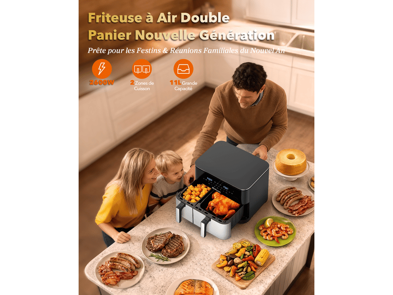  Friteuse sans huile 11l air fryer 2600w 10 programmes prédéfinis double cuisson ST001 - Conforama B