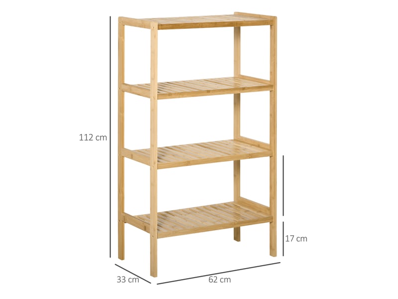  Étagère bambou autoportante 4 niveaux, multi-usages, bambou naturel, 62×33×112 cm  - Conforama E