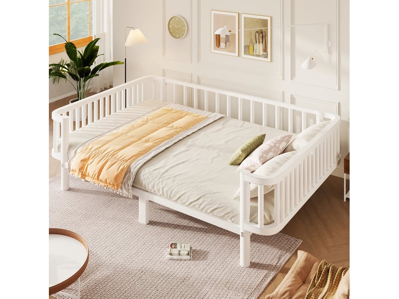  Lit double 140 × 200 cm en métal, à barres renforcées, lit et canapé blanc pour chambre 209 × 148 × 57 cm  - Conforama B