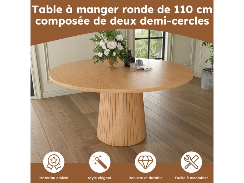 Table à manger ronde 110 cm, plateau mdf plaqué chêne, piètement cylindrique renforcé en métal, style campagne Bliss Lite - Conforama D