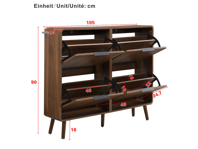  Meuble à chaussures moderne en bois foncé, style nordique, rangement double niveau pour 18 à 24 paires  - Conforama C