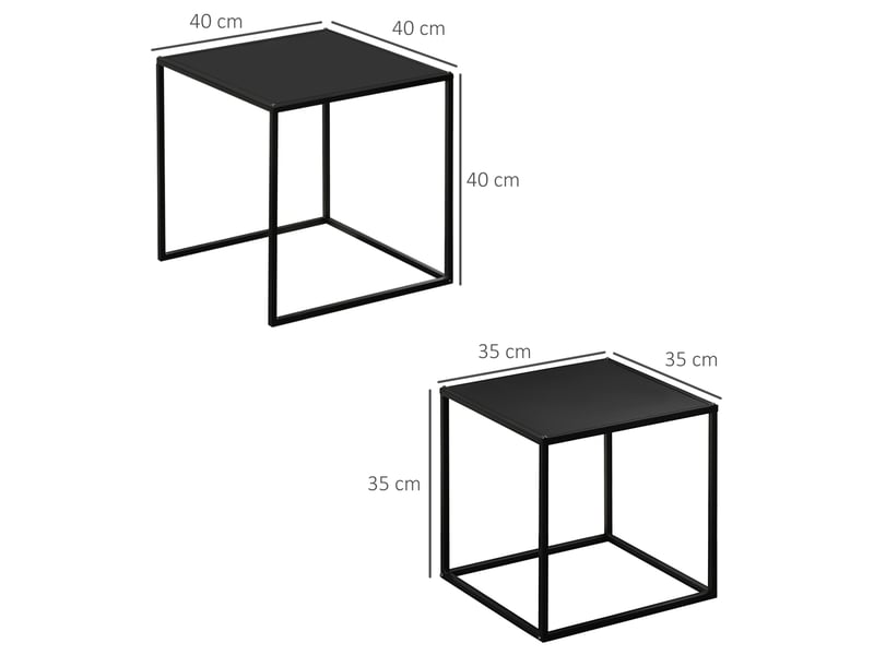  Tables basses gigognes avec structure ouverte et plateau carré, design moderne, pour salon, en acier, noir  - Conforama D