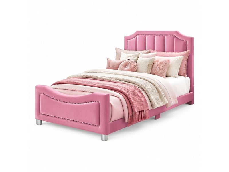  Lit enfant tcqpz 90 x 200 cm convertible en canapé en flanelle rose avec dossier et accoudoirs  - Conforama A