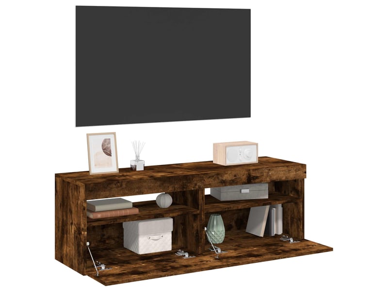  Meubles tv - banc tv - meuble de rangement 2 pcs avec lumières led chêne fumé 60x35x40 cm  - Conforama C