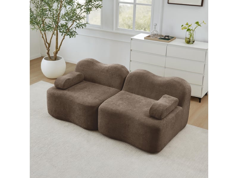  Canapé 2 places - 192x98x70 cm - canapé droit modulable velours, mousse 32d, sans structure rigide et coussins amovibles - marron  - Conforama C