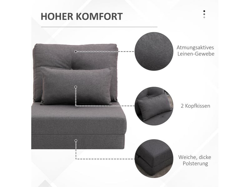  Fauteuil de sol convertible modenvie 2 en 1 avec dossier réglable, 2 coussins, revêtement en lin, gris foncé, 80 x 60 x 56 cm  - Conforama E