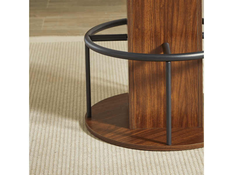  Ensemble table-bar 3 pièces: table ronde 80 cm + 2 tabourets en noyer, piètement métallique – salon-café  - Conforama E