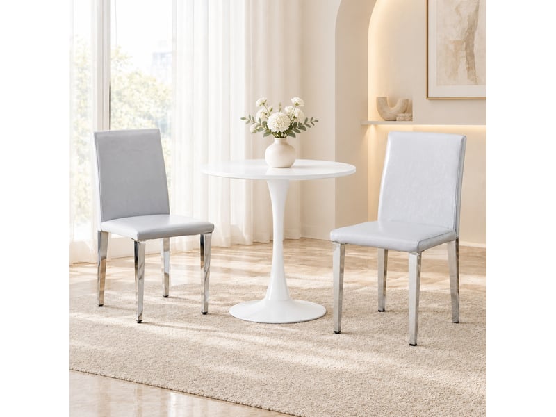  Chaises de salle à manger lot de 2 avec dossier ergonomique  - assise rembourrée, pieds antidérapants, pu gris clair et métal argenté  - Conforama B