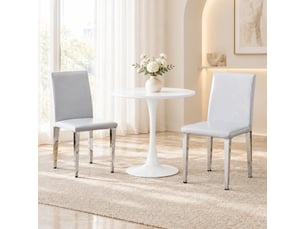 Chaises de salle à manger lot de 2 avec dossier ergonomique  - assise rembourrée, pieds antidérapants, pu gris clair et métal argenté