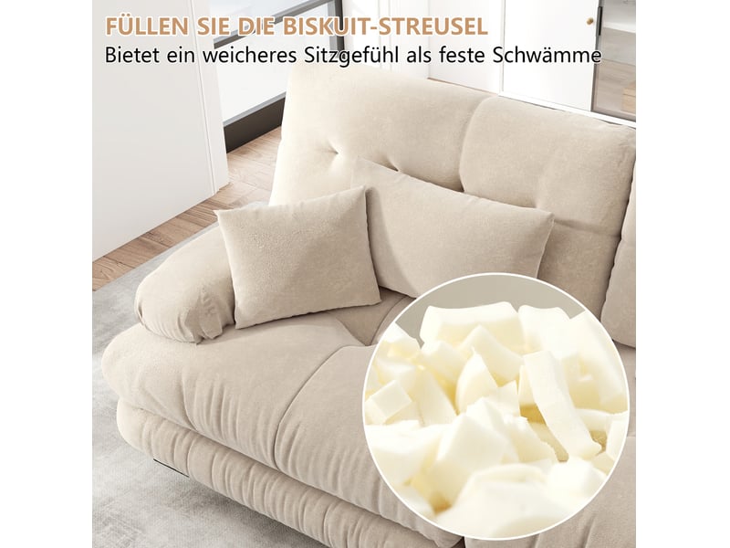  Canapé modulaire 4 places 406x145x81 cm, poufs mobiles, assemblage uldroite, chenille, café clair  - Conforama E