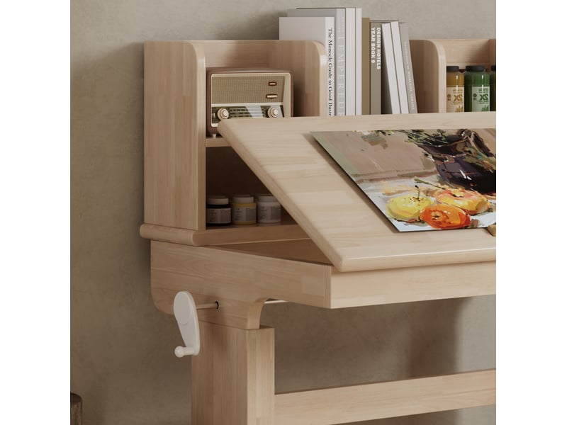  Bureau enfant 92x60x89 cm, réglable en hauteur, table scolaire avec rangement, meuble chambre et salon, bois, naturel  - Conforama E