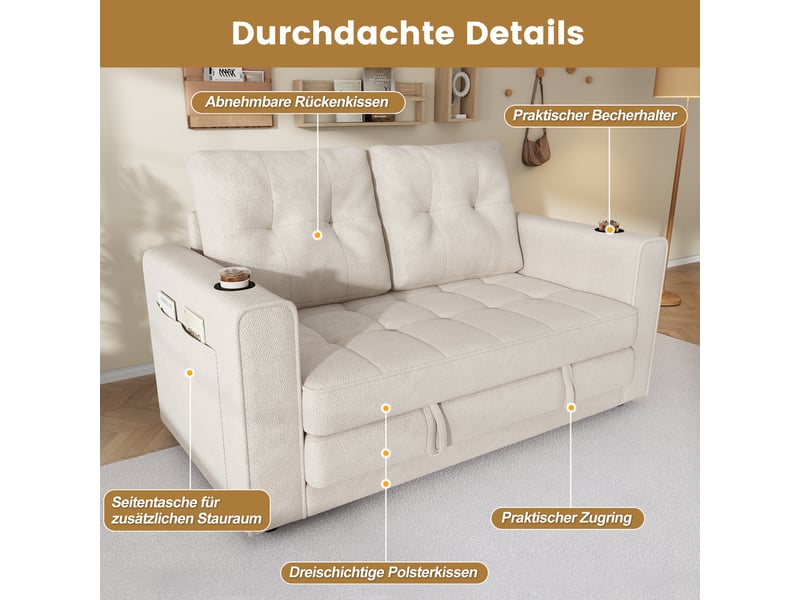  Canapé convertible - 141×79×93cm, canapé-lit double beige, triple extensible, dossier amovible, 141 x 79 x 93 cm  - Conforama R