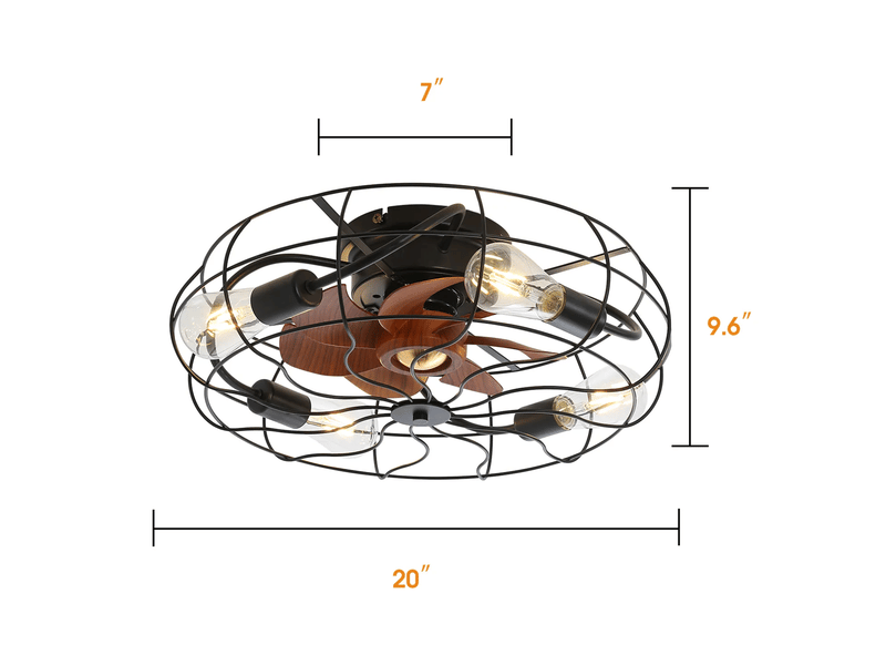  Ventilateur de plafond 20 pouces avec led, télécommande 6 vitesses, moteur dc silencieux, design moderne, métal, noir  - Conforama C
