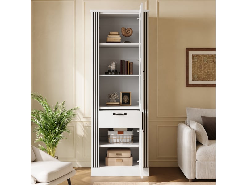 Vitrine 62x41x180 cm avec 2 portes et tiroir, led contrôlée par application, blanche  - Conforama E