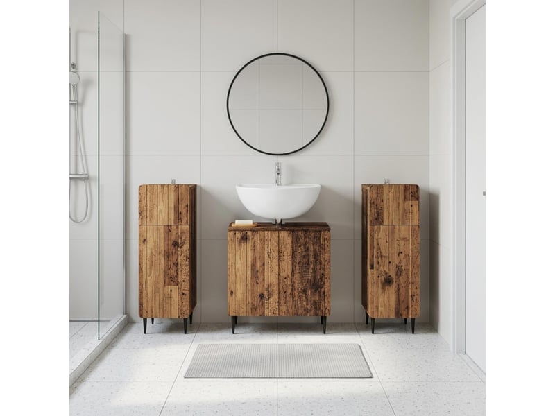 Ensemble de meuble de salle de bain 3 pièces zwolle bois ancien cf63539 - Conforama B