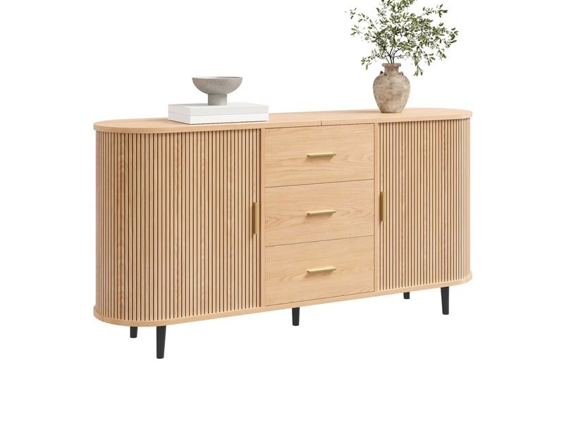 Buffet 160 cm en mdf coloris naturel avec 3 tiroirs et portes coulissantes - Conforama A