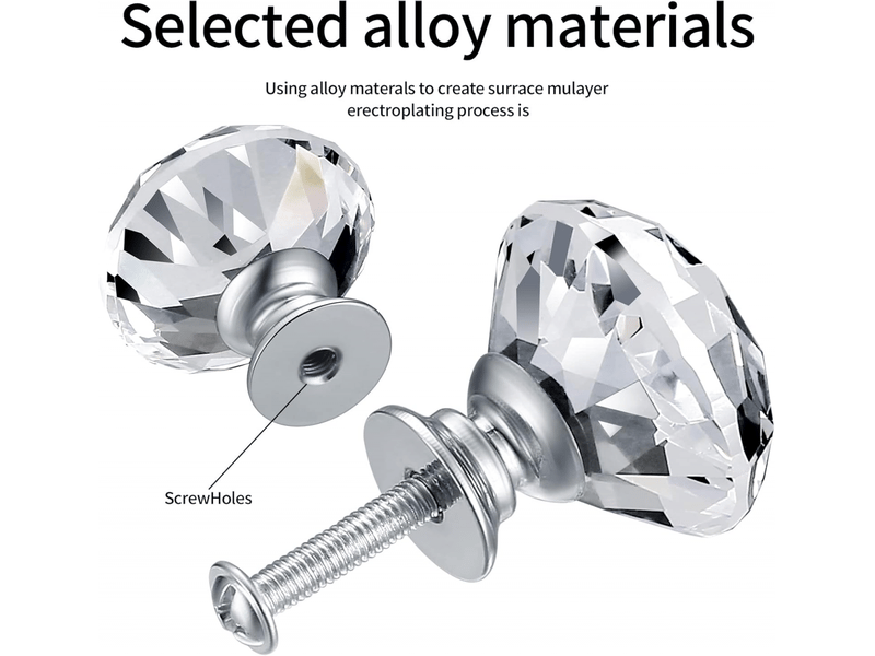  8 boutons de porte en cristal, poignées de diamant pour armoires et boutons de cuisine.  - Conforama C