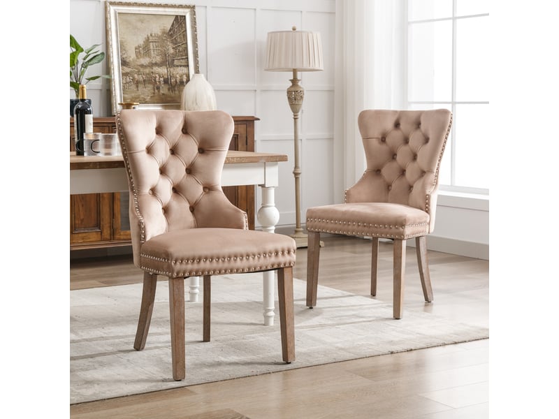  Lot de 2 chaises de salle à manger,53,5x46,5x95 cm,velours,café clair  - Conforama B