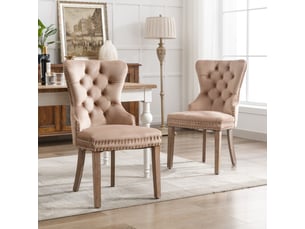 Lot de 2 chaises de salle à manger,53,5x46,5x95 cm,velours,café clair