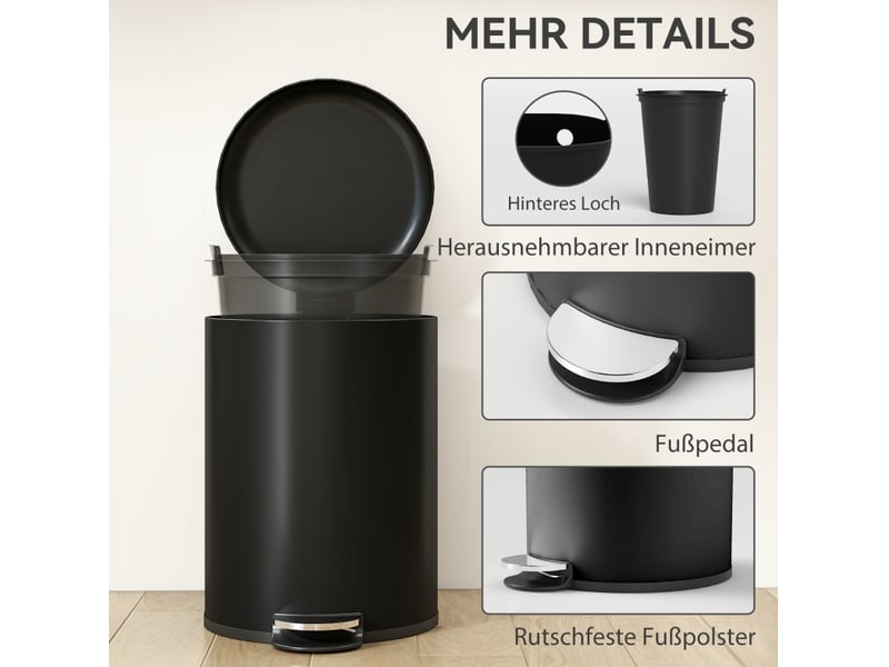  Poubelle de cuisine à pédale 20 l 36x30x44 cm – noire – couvercle à fermeture douce et seau amovible  - Conforama D