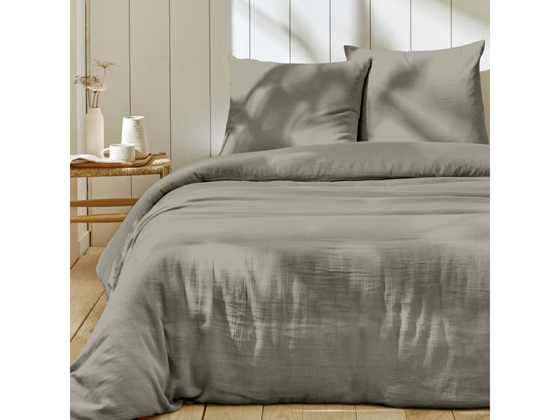  Parure de lit 240x260 cm gaze de coton gris galet PD25759 - Conforama B