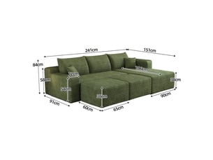 Canapé d'angle en l effet nuage, vert, 241 cm, assise profonde avec méridienne, sans montage