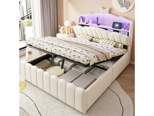 Lit coffre 140x200 cm <strong>OOIILLEE</strong> <strong></strong> coloris beige