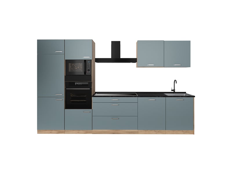  Vicco cuisine, bleu-grischêne doré, 340cm plan de travail anthracite  - Conforama A