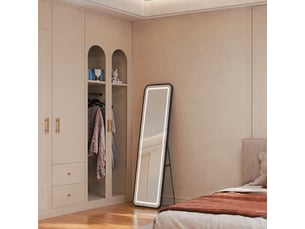 Miroir sur pied led - 150x40cm - miroir plein pied rectangulaire à coins arrondis avec éclairage - cadre aluminium doré