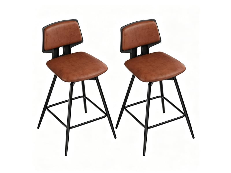 Lot de 2 tabourets de bar pivotants avec dossier et repose-pieds en similicuir marron 45,5 × 45,5 × 89 cm - Conforama A