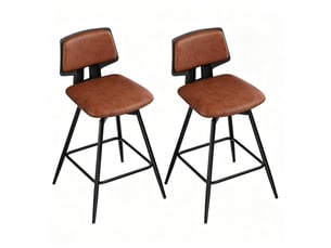 Lot de 2 tabourets de bar pivotants avec dossier et repose-pieds en similicuir marron 45,5 × 45,5 × 89 cm
