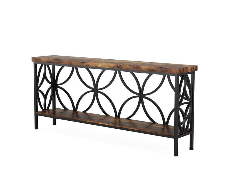 Console style industriel en bois et métal marron rustique et noir 160x29,5x80 cm  - Conforama A