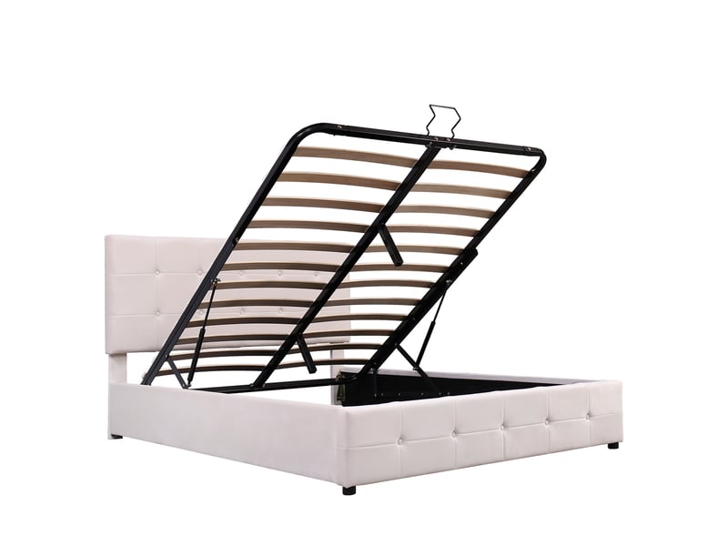  Lit coffre 140*200 cm blanc crème, relevage hydraulique, tête de lit ajustable et sommier métal, velours  - Conforama A