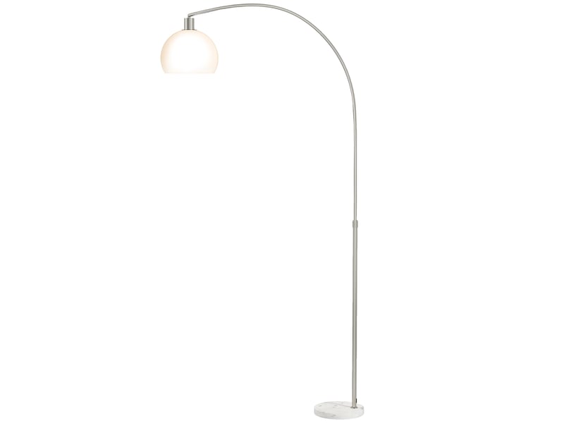  Lampadaire, tête incurvée, interrupteur au pied, base en marbre, abat-jour en plastique, blanc  - Conforama B