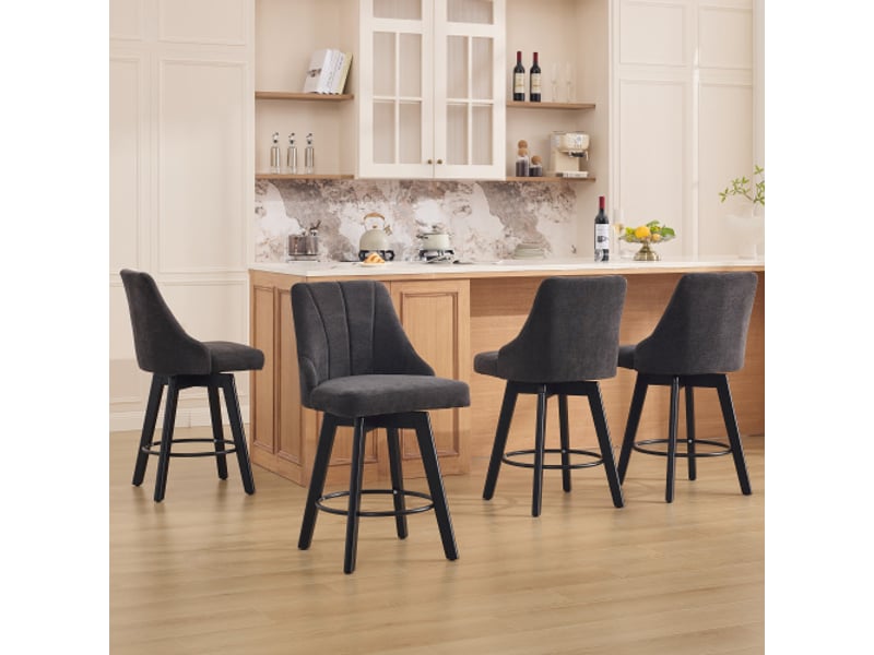  Tabourets de bar gris modernes avec dossiers rembourrés et repose-pieds – ensemble 2 pièces pour îlot de cuisine  - Conforama B