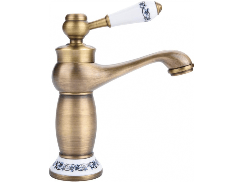  Robinet pour lavabo de salle de bain, robinet vintage en laiton porcelaine bleu et blanc (court)  - Conforama A