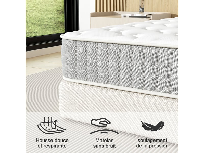  Ensemble matelas ressorts 140x190 cm epaisseur 20 cm + sommier déco  - Conforama C
