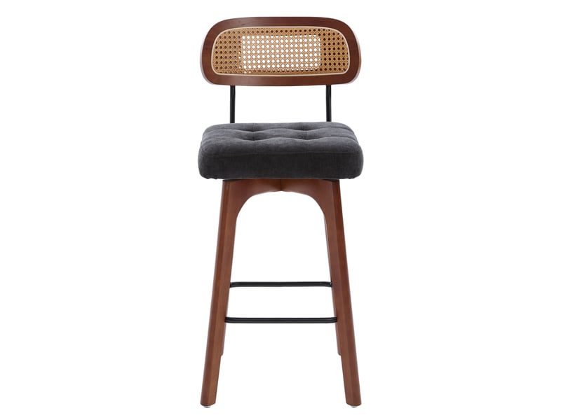  Lot de 2 tabourets de bar 44 x 51 x 96 cm noirs en chenille et rotin, avec rotation à 360 degrés  - Conforama D