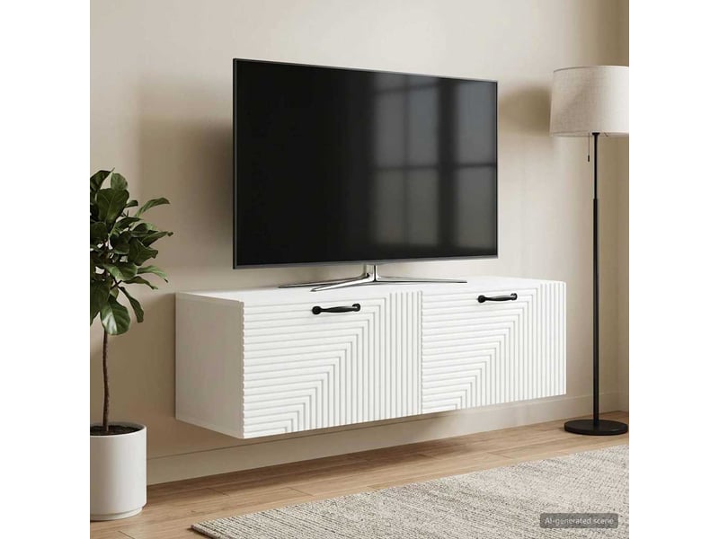  Meuble tv - banc tv - meuble de rangement mural blanc 98 x 31 x 30 cm bois d'ingénierie  - Conforama D