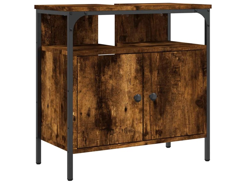  Armoire lavabo salle de bain, meuble de rangement chêne fumé 60x30x60 cm shl926  - Conforama A