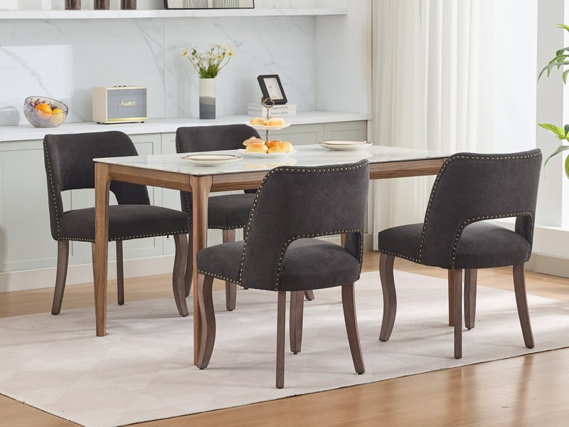  Chaises de salle à manger en bois 2 pièces, design moderne avec tissu rembourré, noir, idéales pour cuisine ou salle à manger, de1870bk  - Conforama B