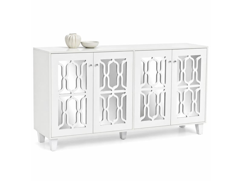  Buffet bas modenvie 4 portes à inserts miroir 160 x 40 x 84 cm blanc mdf  - Conforama A