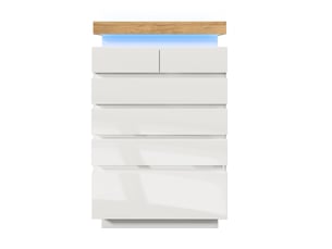 Commode haut blanc brillant 6 tiroirs, led, contrôle par app, meuble polyvalent salonchambre, 115x73x39 cm