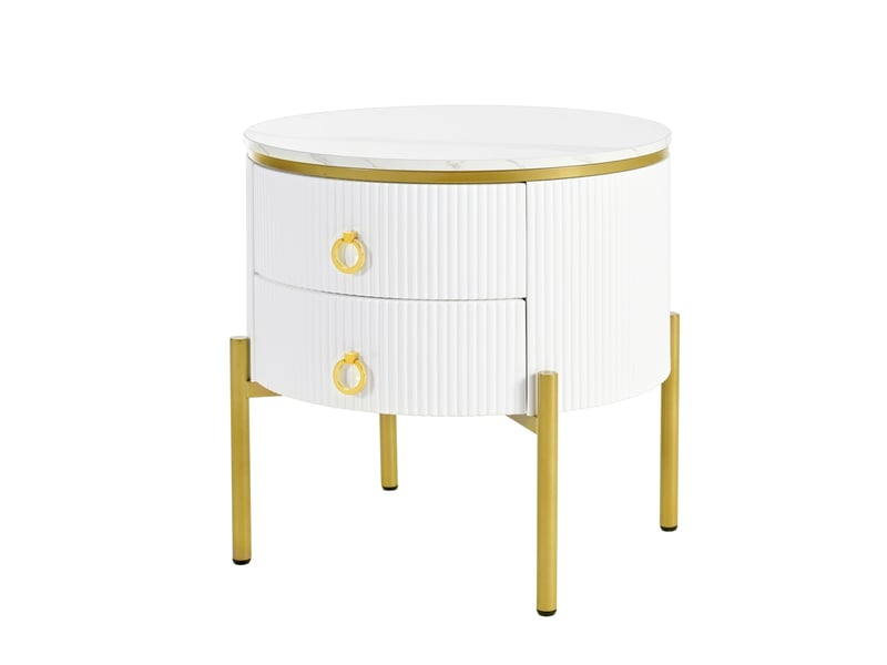  Table d'appoint, table basse avec tiroirs, plateau spécial effet marbre, pieds et poignées dorés, réglable  - Conforama A