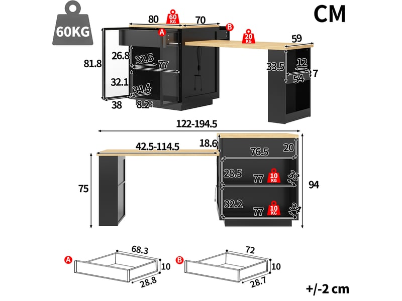  Îlot de cuisine extensible avec rangements 122 à 194,5 cm evryae  - Conforama E